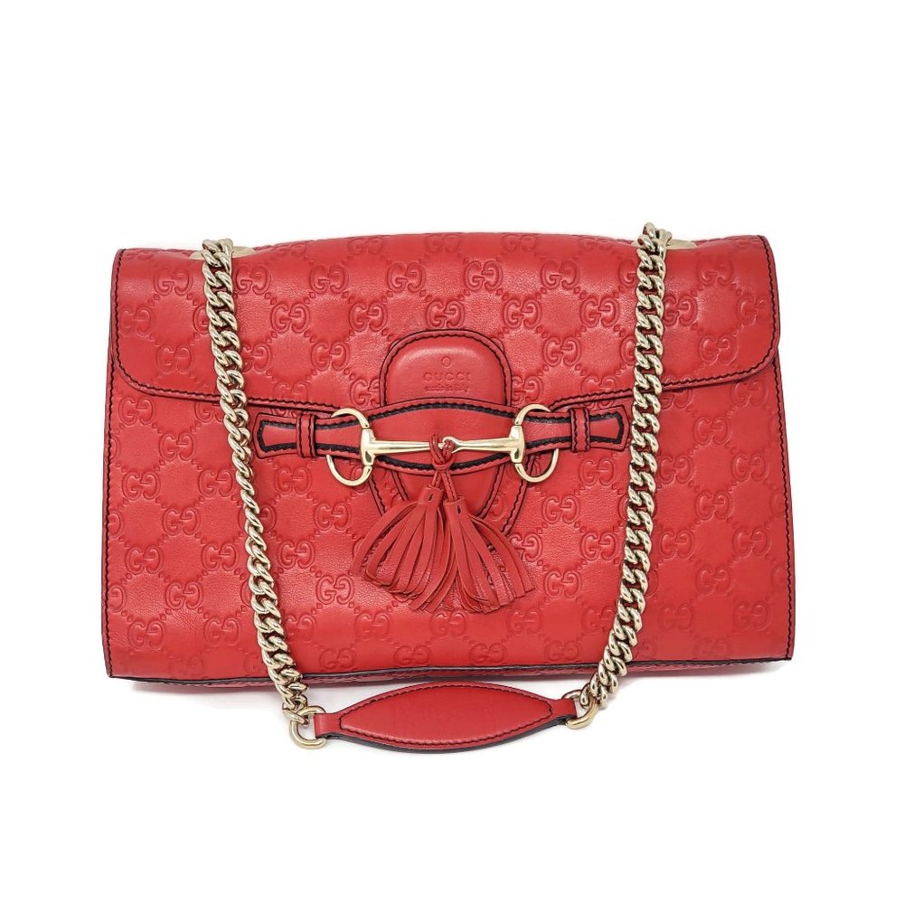 Auth Gucci Medium Emily Red GuccissimaShoulder Bag - Picture 1 of 16